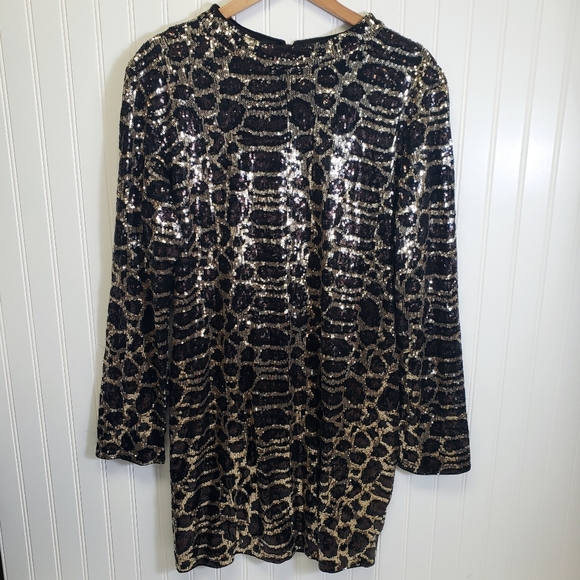ClubL Dresses & Skirts - Plus Size Lepoard Print Sequin Dress